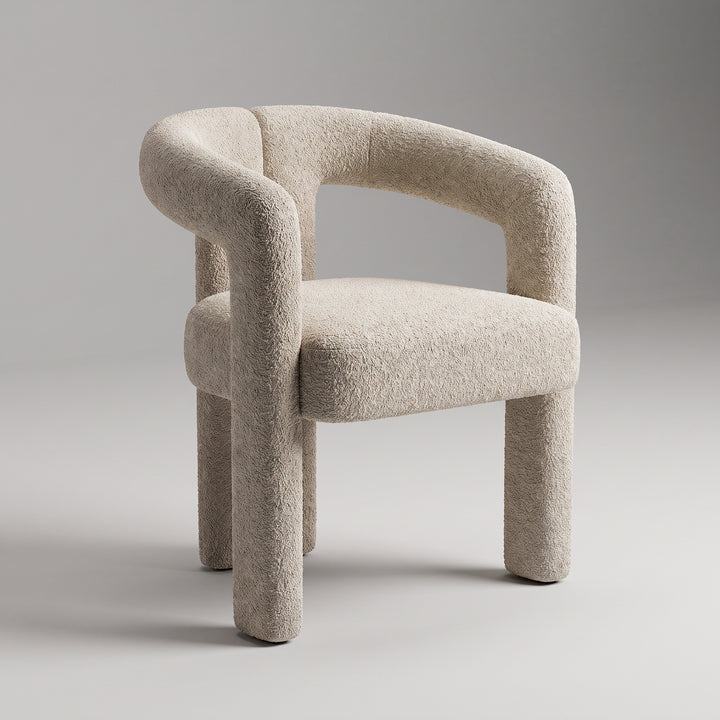 Handcrafted Moroccan Cream Boucle Sculptural Armchair