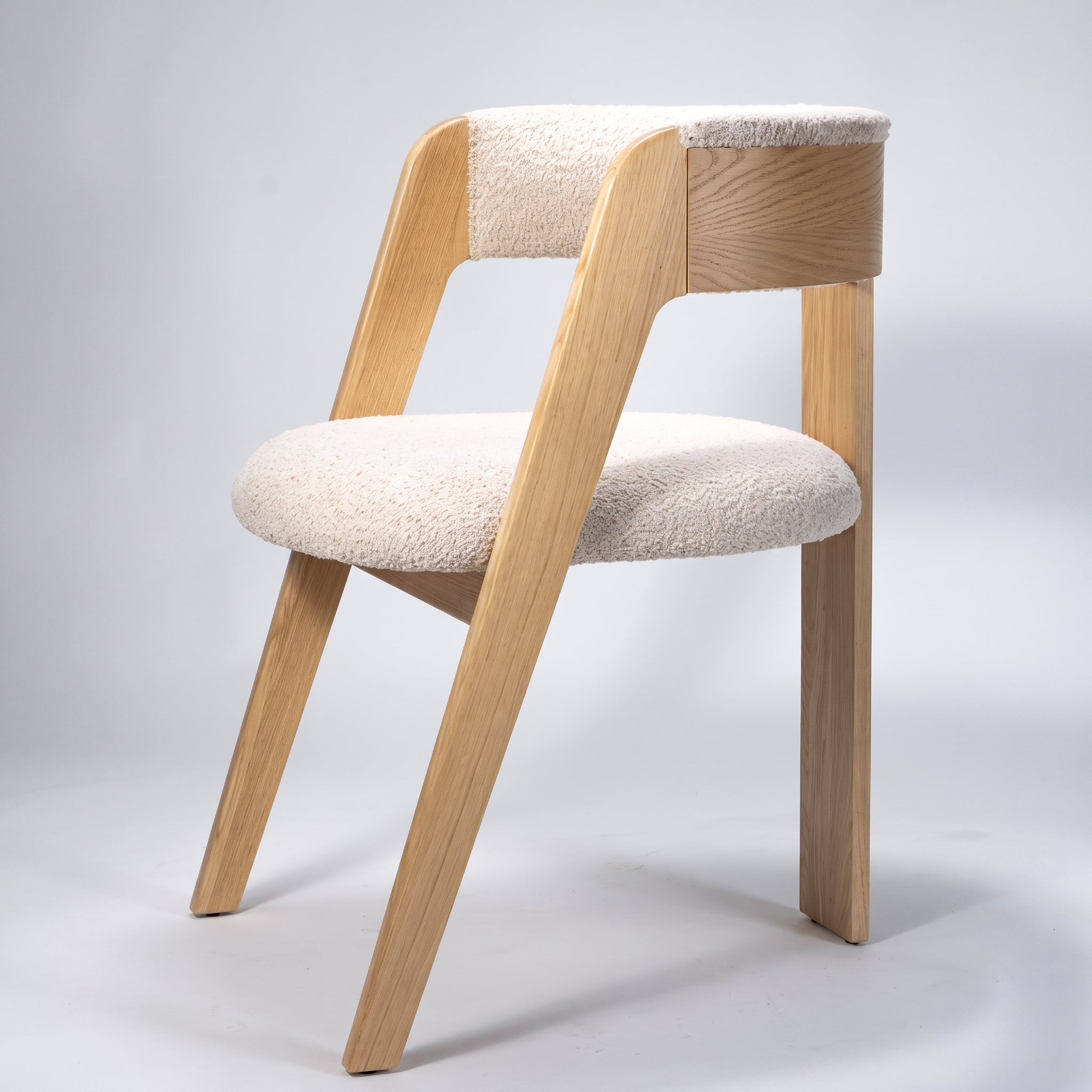 Handcrafted Moroccan Light Oak Boucle Chair
