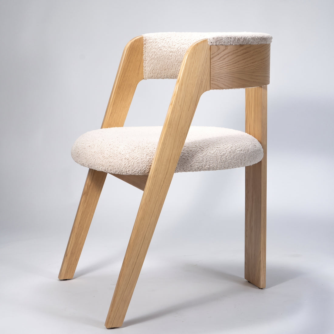 Handcrafted Moroccan Light Oak Boucle Chair