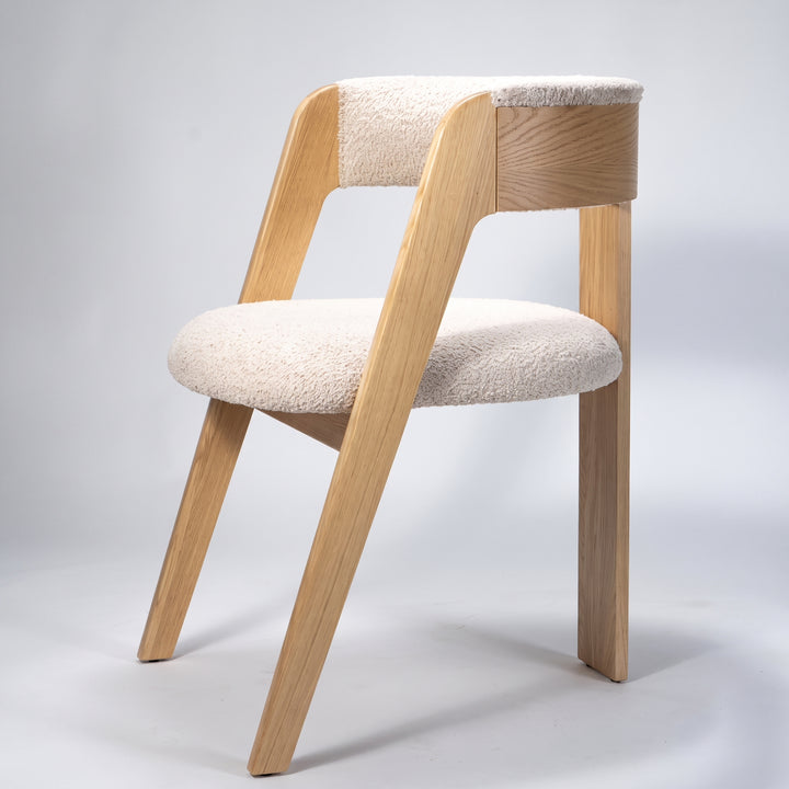 Handcrafted Moroccan Light Oak Boucle Chair