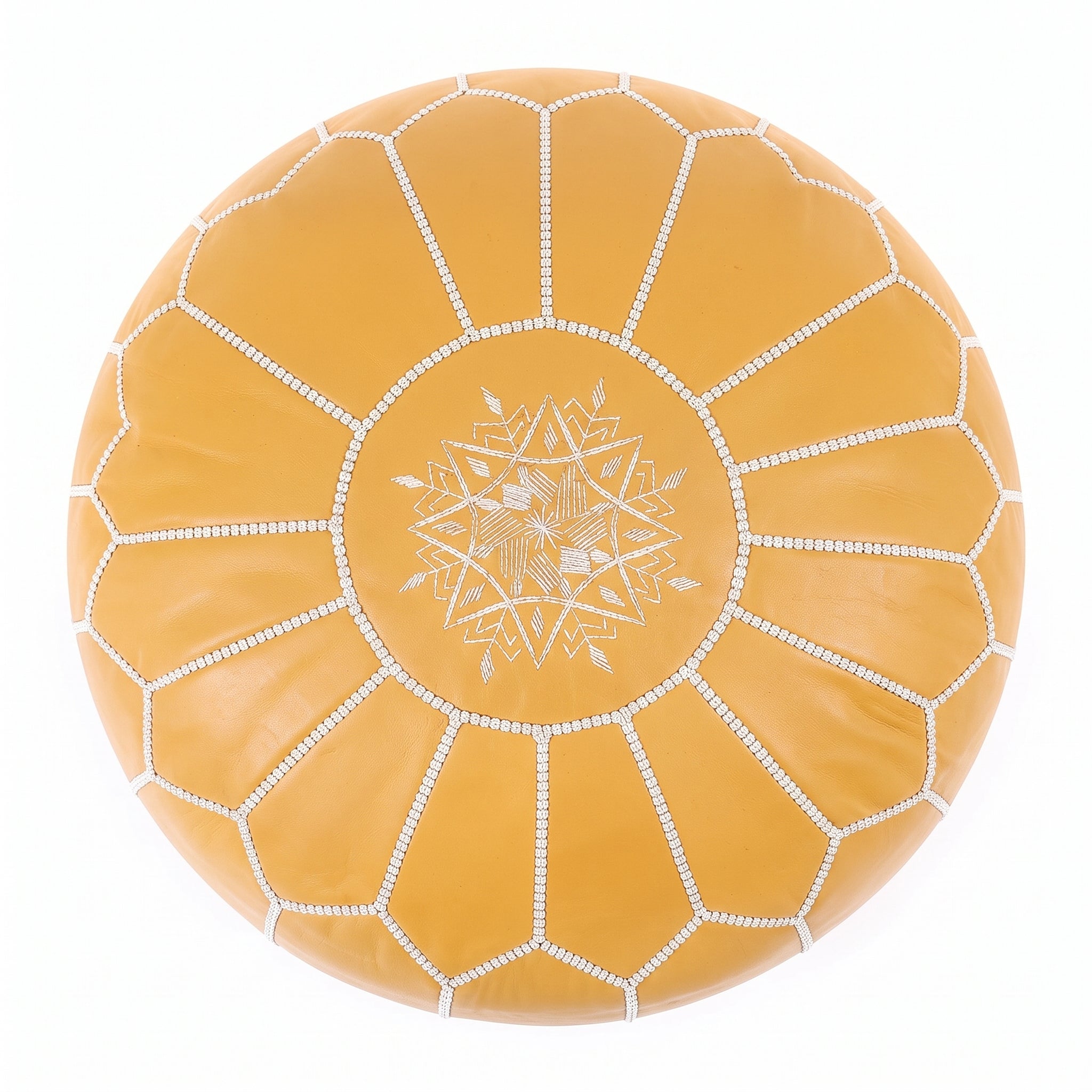 Handcrafted Moroccan Mustard Yellow Leather Pouf