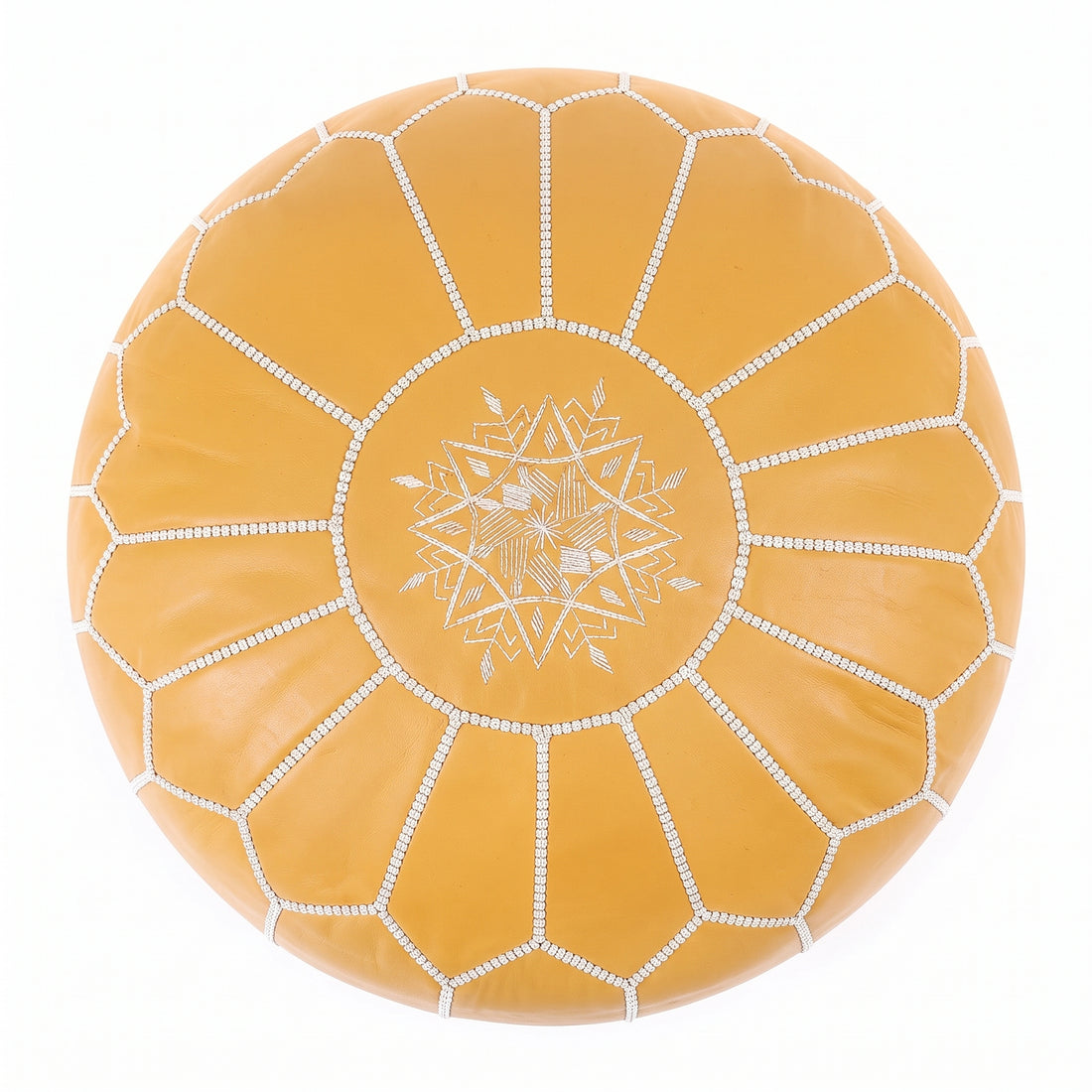 Handcrafted Moroccan Mustard Yellow Leather Pouf