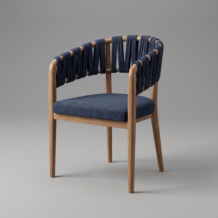 Handcrafted Moroccan Navy Woven Rope Armchair