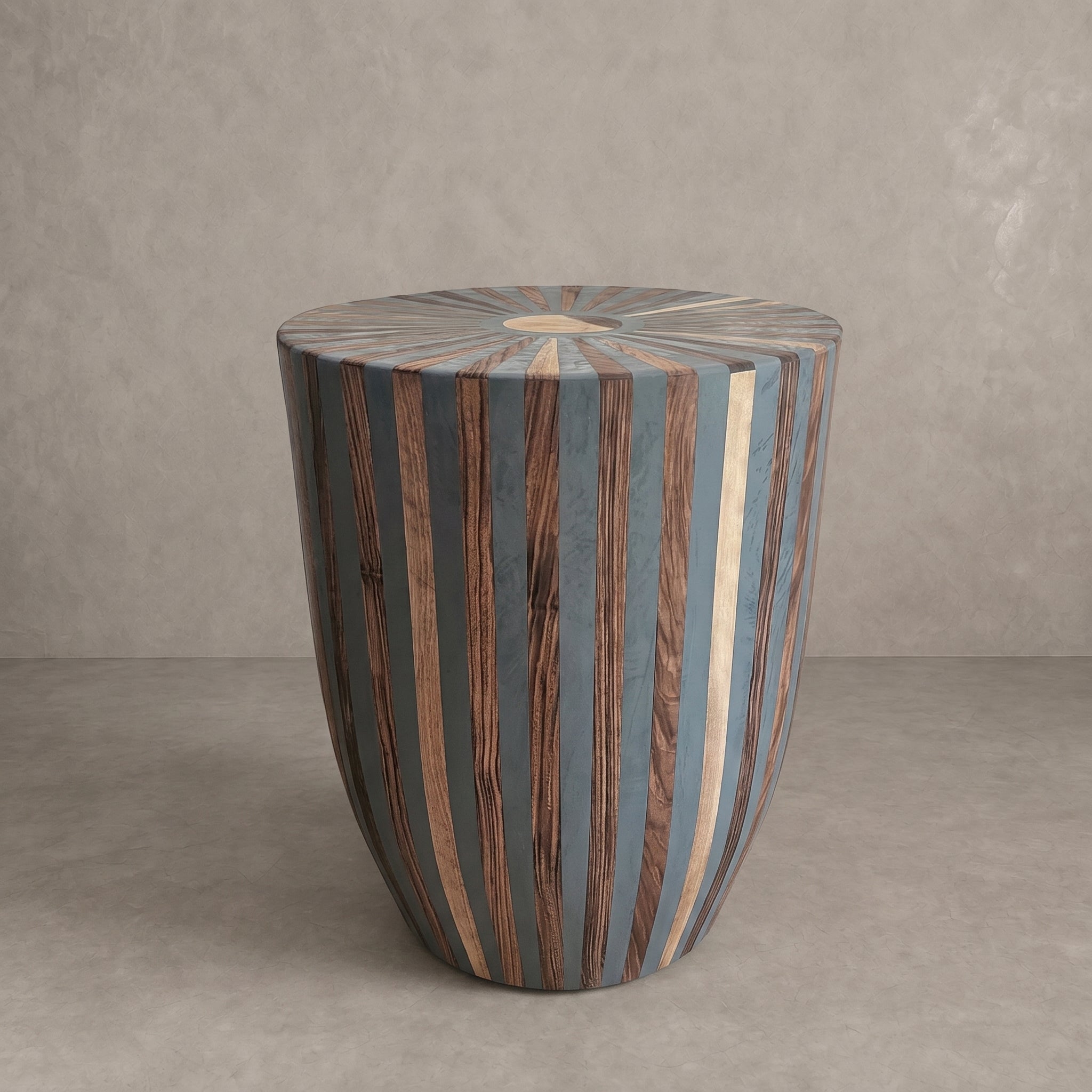 Handcrafted Moroccan Walnut & Blue Resin Table  