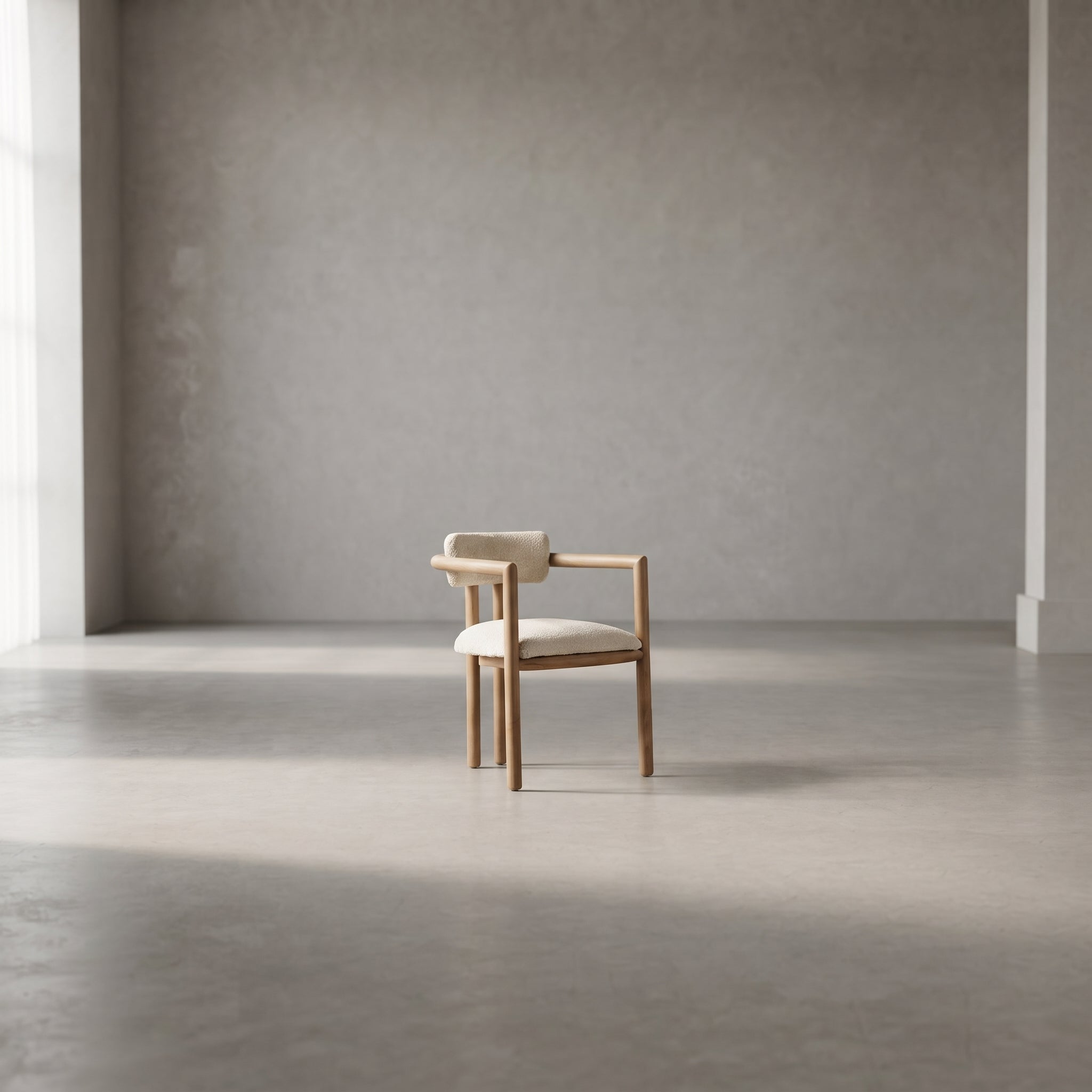 Handcrafted Moroccan Walnut Bouclé Armchair