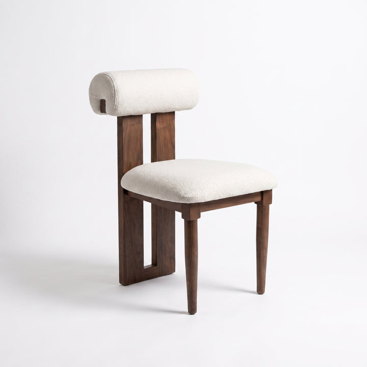 Handcrafted Moroccan Walnut Cream Boucle Chair