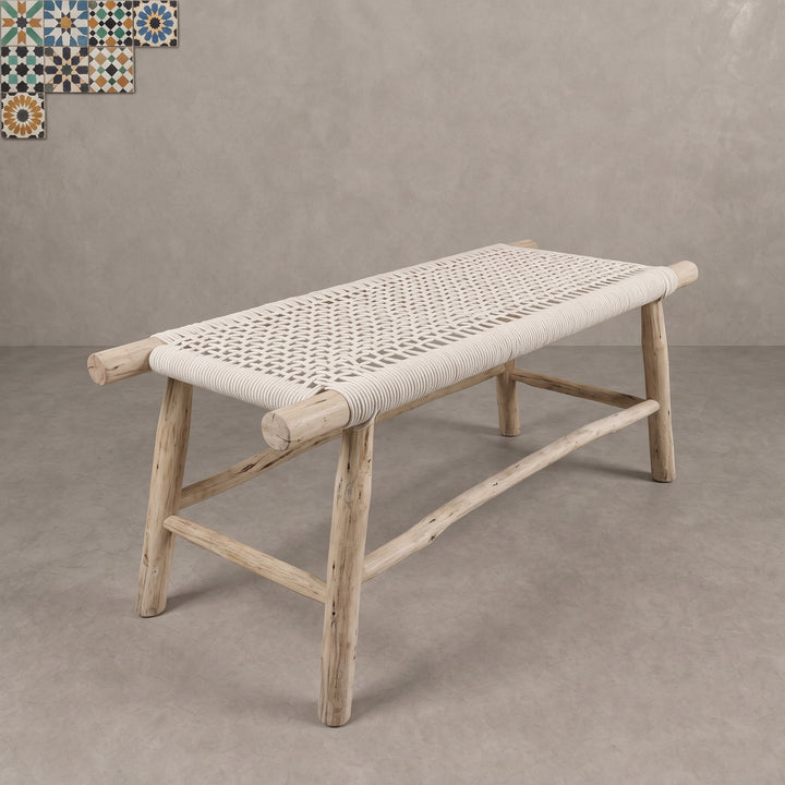 Handcrafted Moroccan Woven Cream Cord Bench