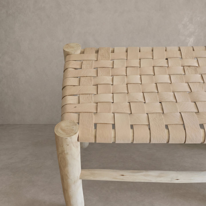 Handcrafted Moroccan Woven Cream Raffia Bench