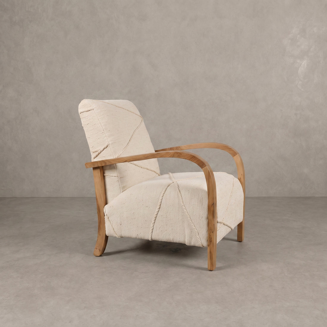  Moroccan Cream Wool Walnut Armchair