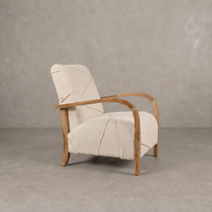  Moroccan Cream Wool Walnut Armchair
