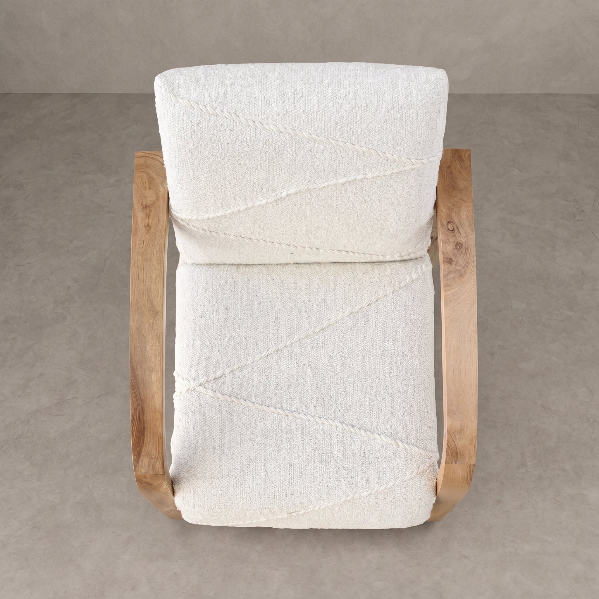 Handcrafted Cream Wool Walnut Armchair