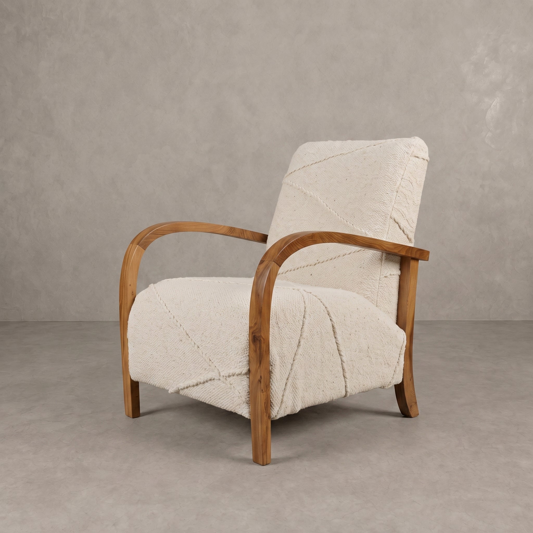 Cream Wool Walnut Armchair