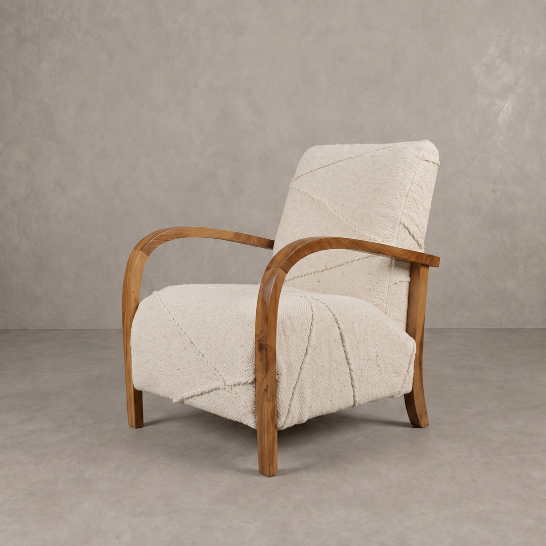 Cream Wool Walnut Armchair