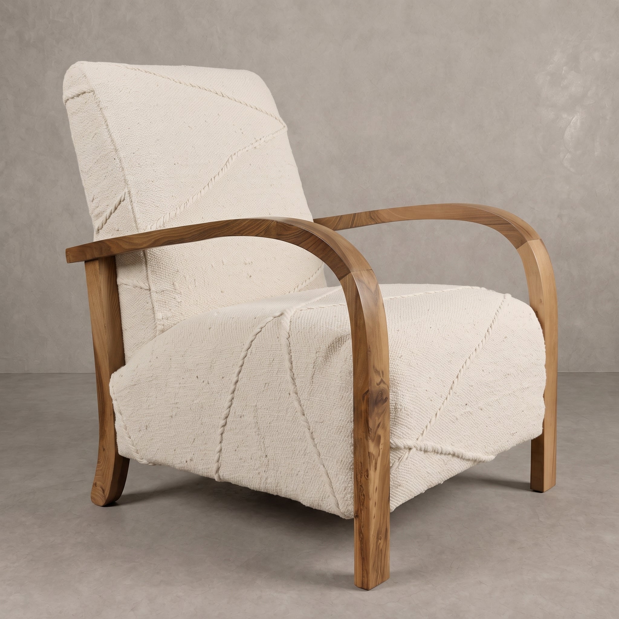Handcrafted Moroccan Cream Wool  Armchair
