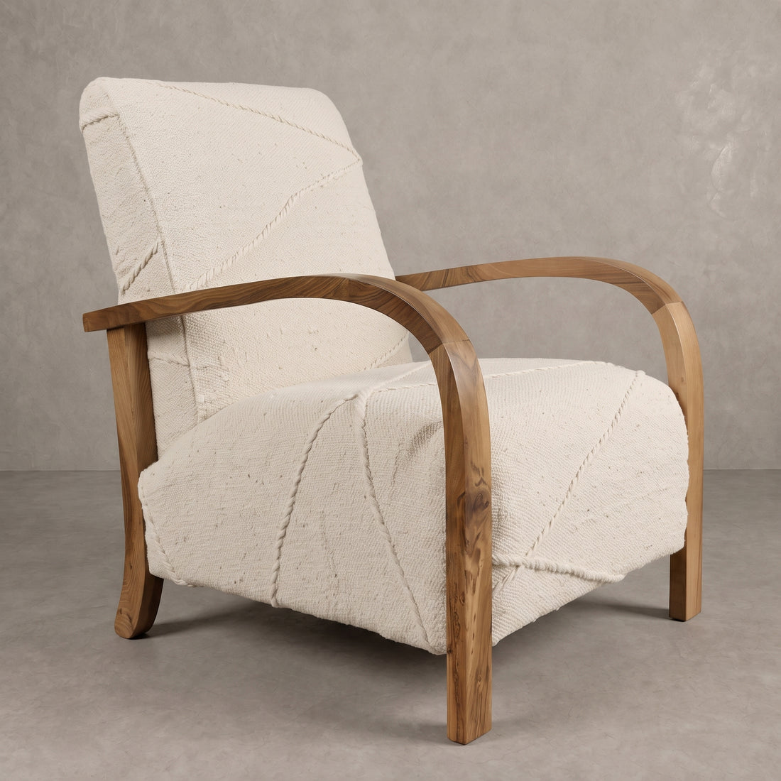 Handcrafted Moroccan Cream Wool  Armchair