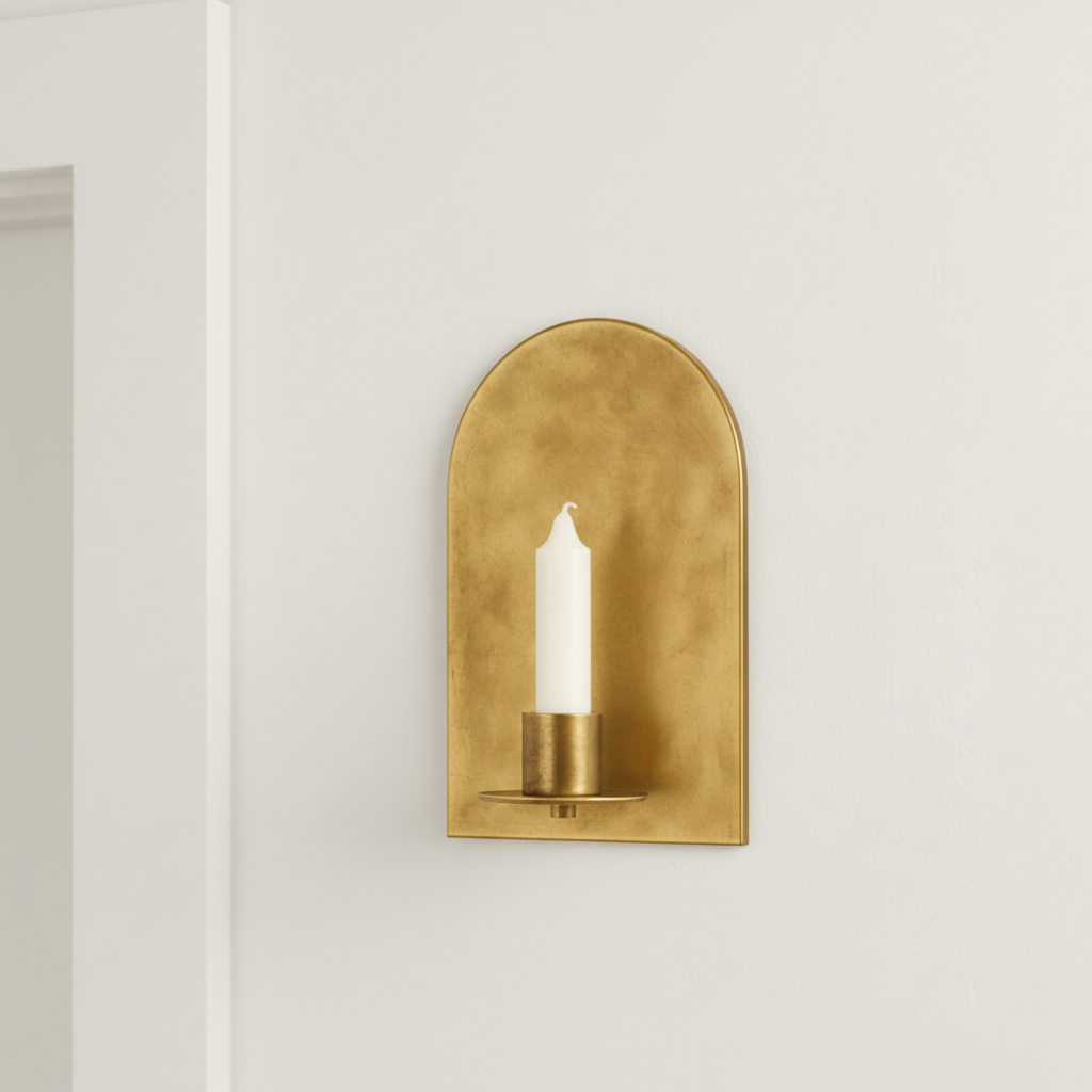Set of 2 Arched Brass Candle Wall Sconces, Minimalist Candle Holders for Home