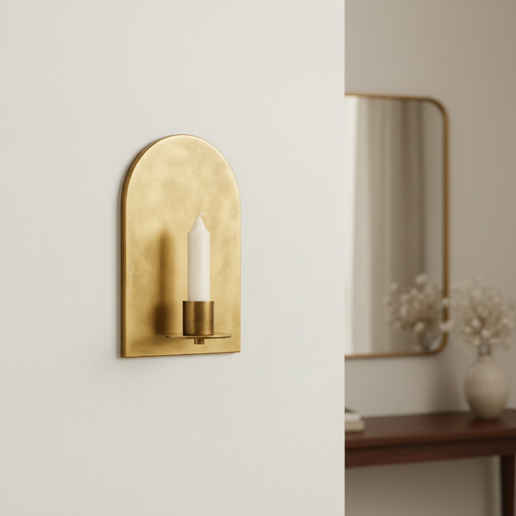 Set of 2 Arched Brass Candle Wall Sconces, Minimalist Candle Holders for Home
