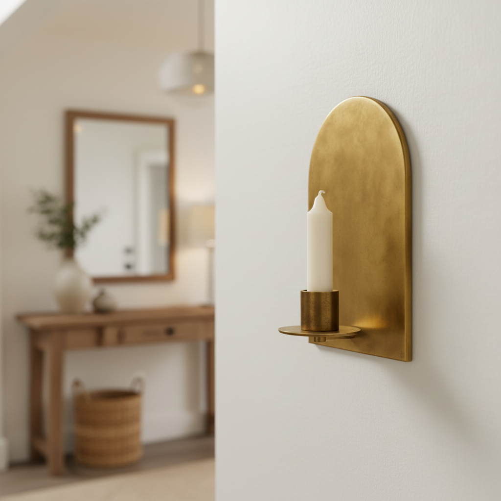 Set of 2 Arched Brass Candle Wall Sconces, Minimalist Candle Holders for Home