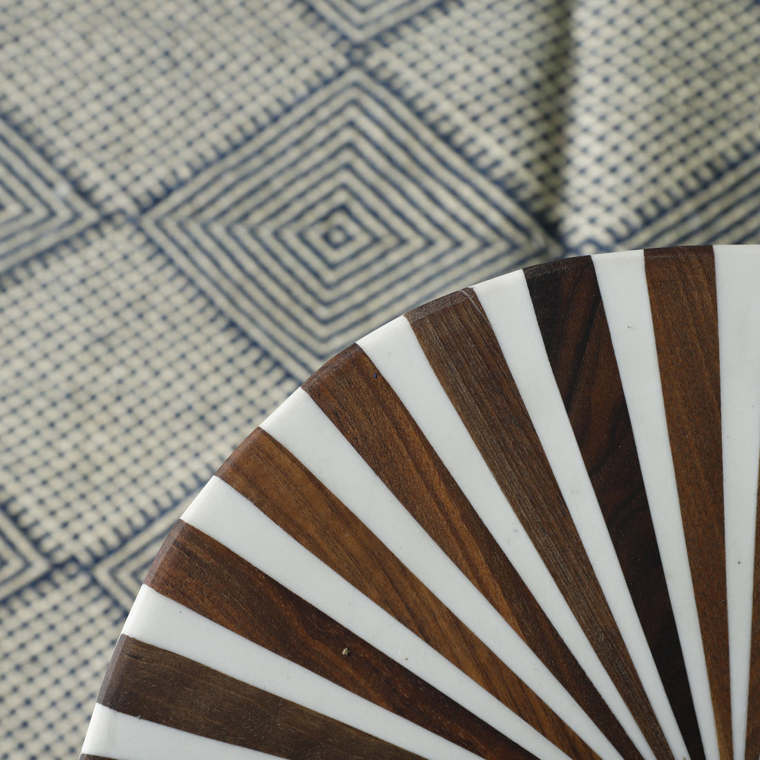 Handcrafted Geometric Striped Wooden Side Table