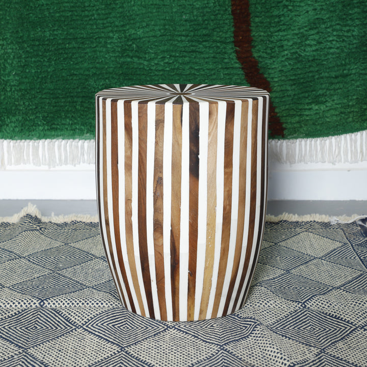 Handcrafted Geometric Striped Wooden Side Table