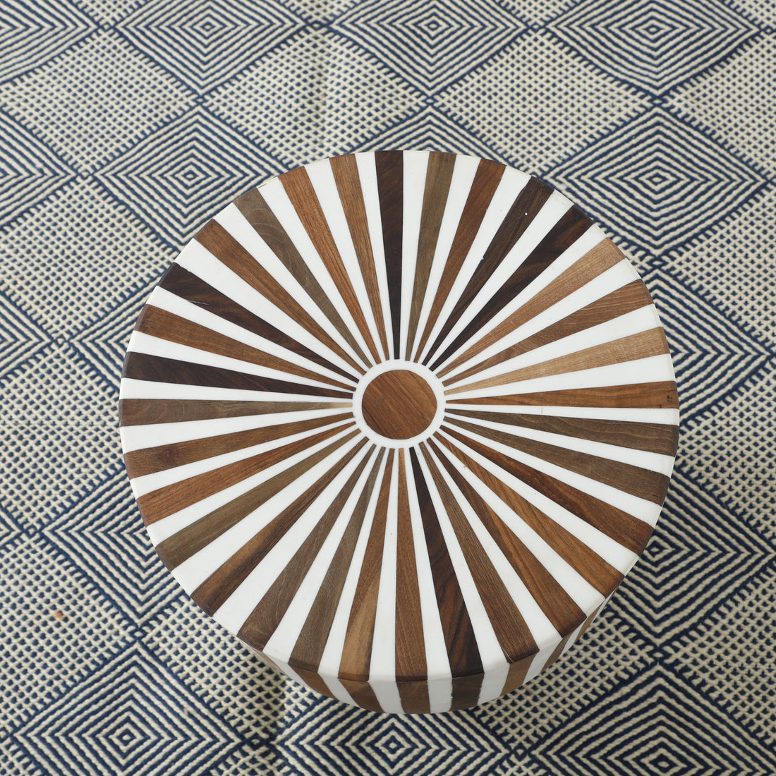 Handcrafted Geometric Striped Wooden Side Table