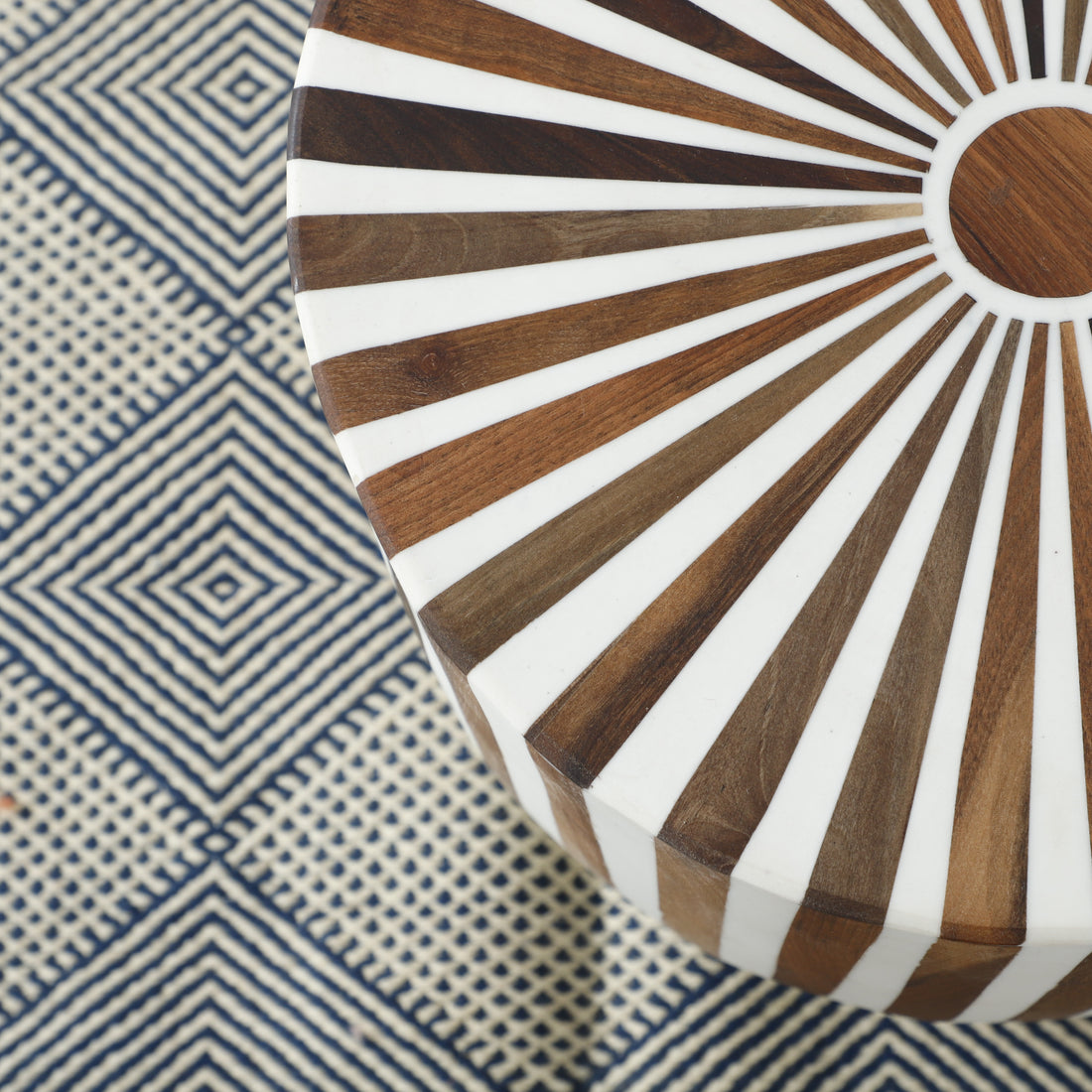 Handcrafted Geometric Striped Wooden Side Table