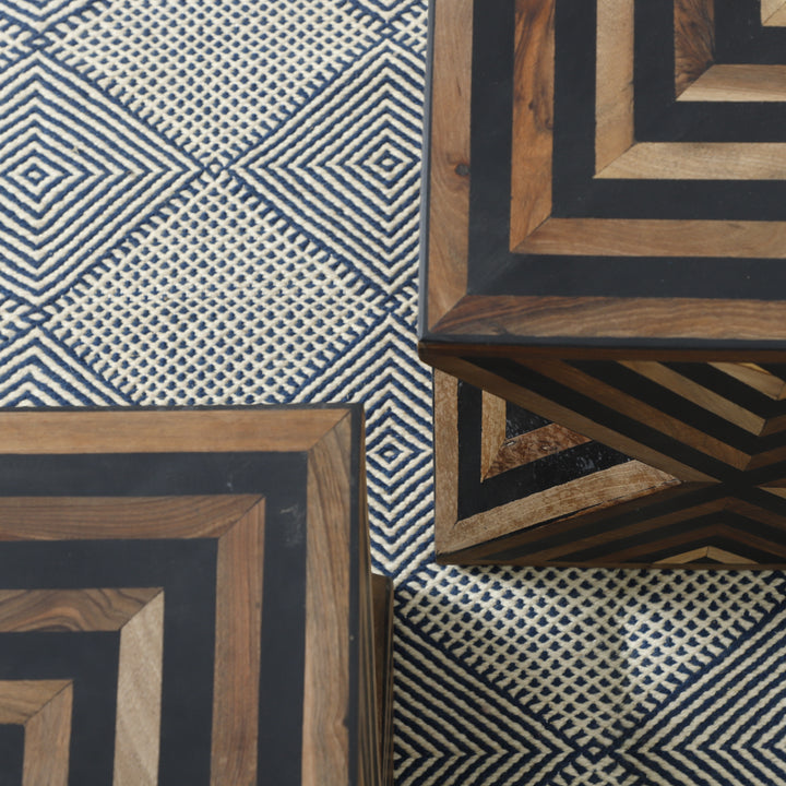 Handcrafted Geometric Wooden Accent Table – Bold Diamond Pattern Design