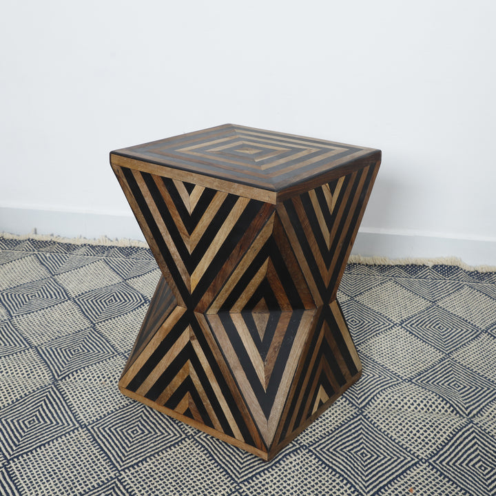 Handcrafted Geometric Wooden Accent Table – Bold Diamond Pattern Design