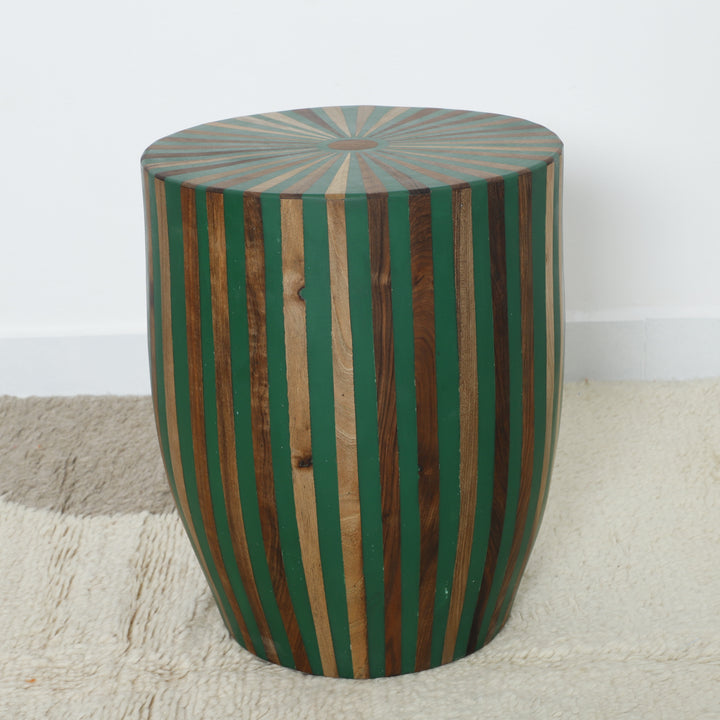 Handcrafted Geometric Striped Wooden - Green and Natural Wood