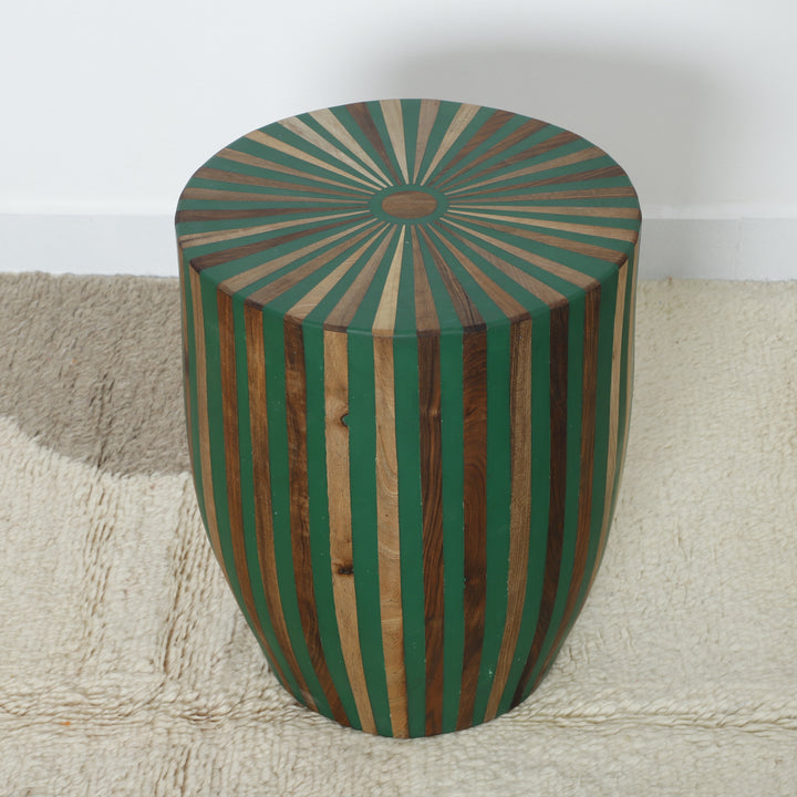 Handcrafted Geometric Striped Wooden - Green and Natural Wood