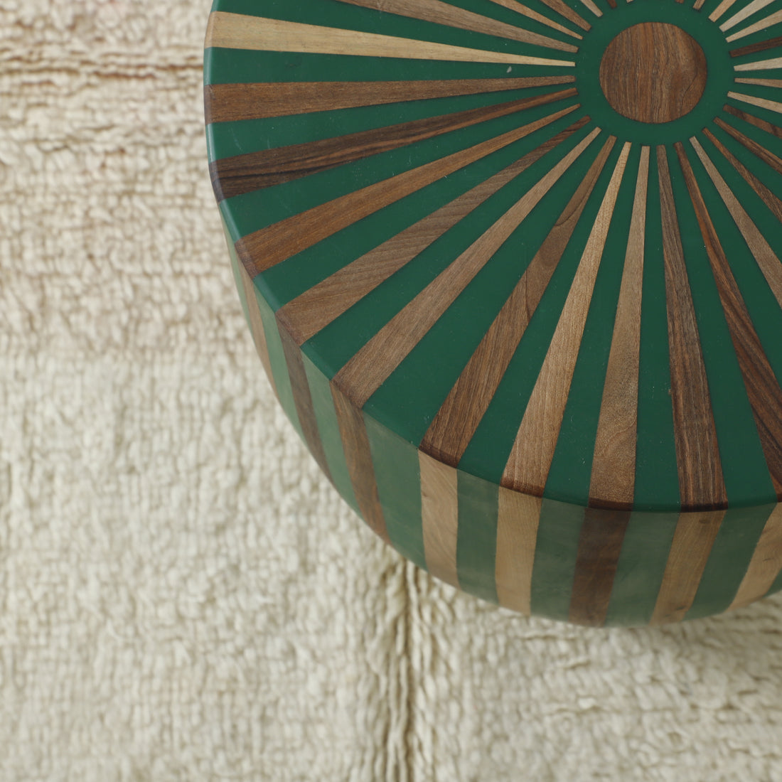Handcrafted Geometric Striped Wooden - Green and Natural Wood
