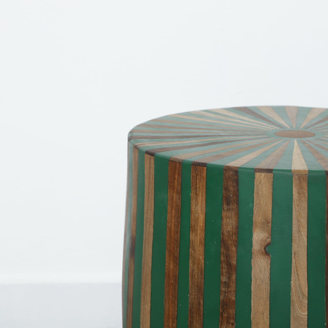 Handcrafted Geometric Striped Wooden - Green and Natural Wood