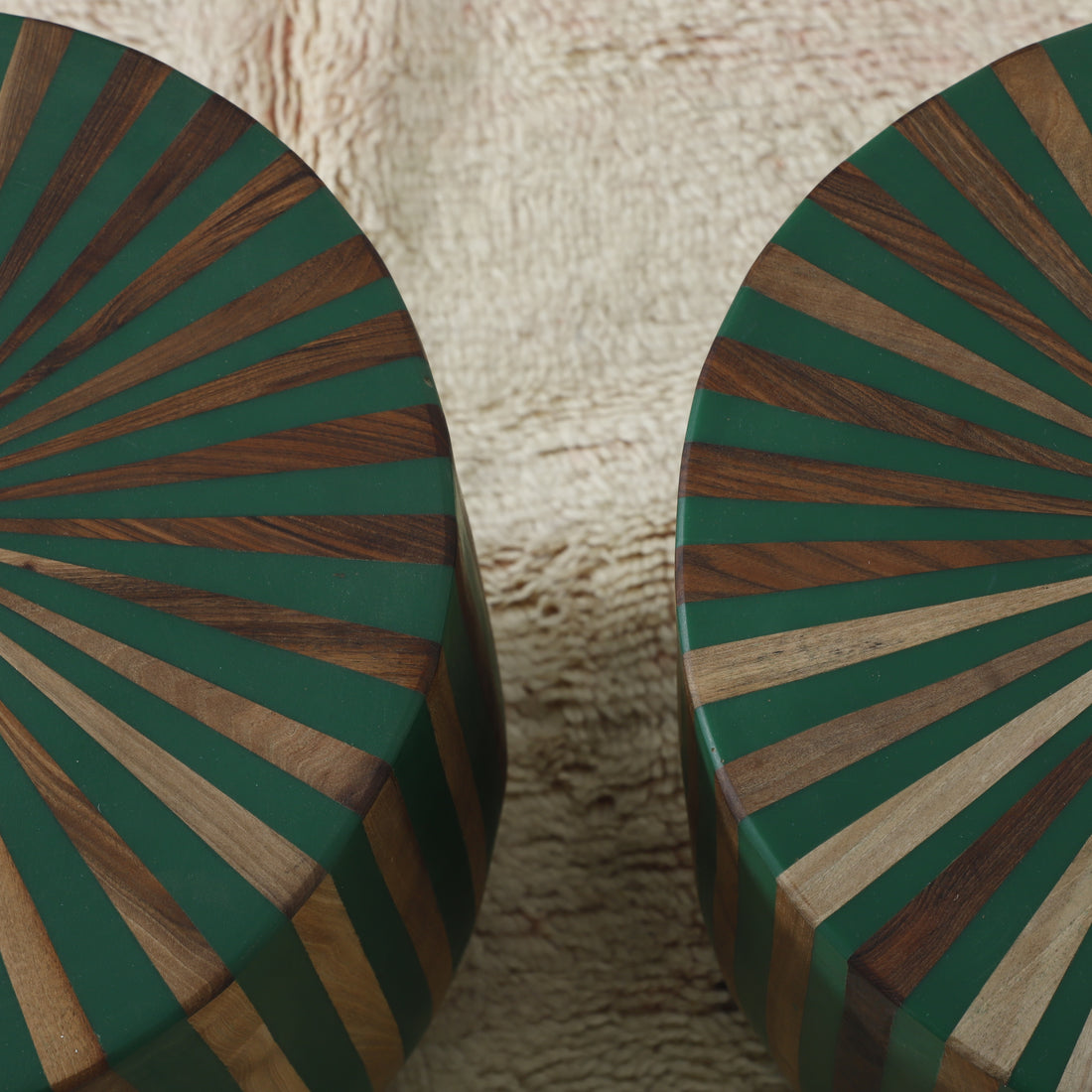 Handcrafted Geometric Striped Wooden - Green and Natural Wood