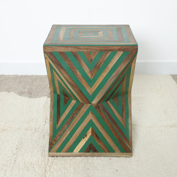 Handcrafted Green Geometric Wooden Accent Table – Diamond Design