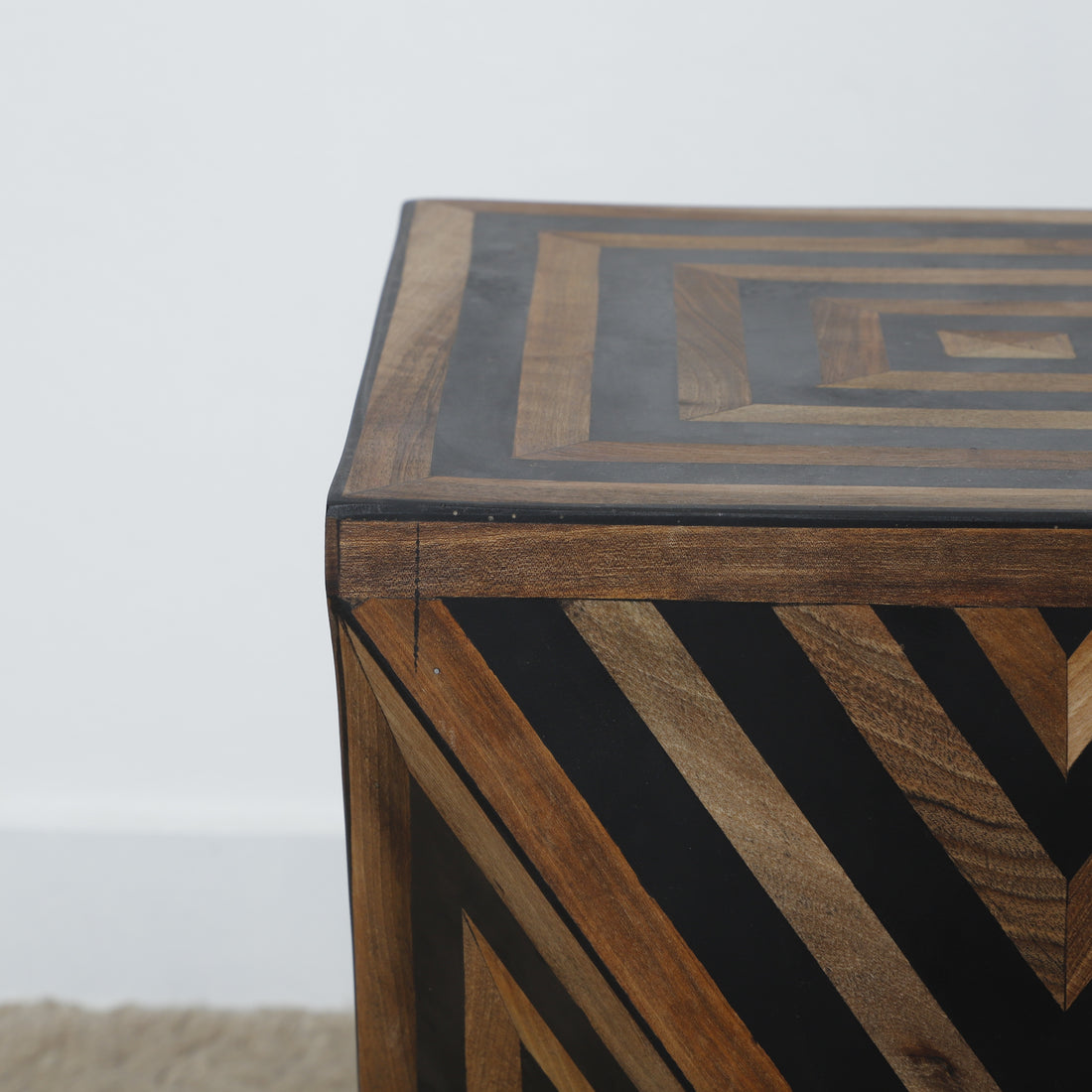 Handcrafted Geometric Wooden Accent Table – Bold Diamond Pattern Design