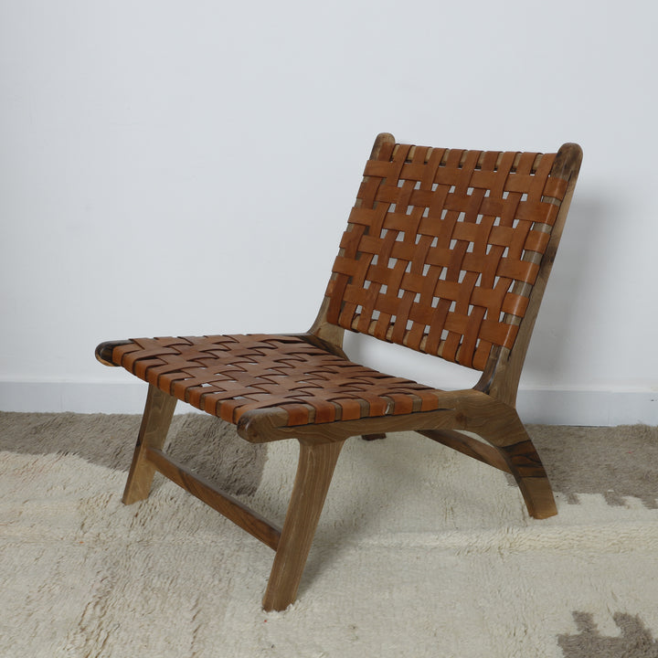 Handcrafted Leather and Wood Lounge Chair