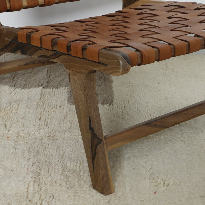 Handcrafted Leather and Wood Lounge Chair