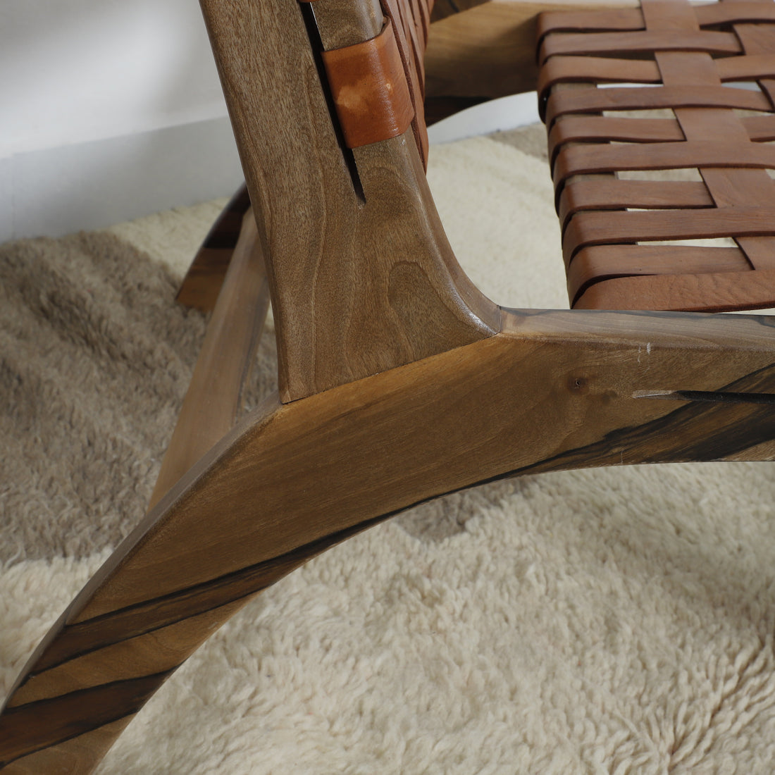 Handcrafted Leather and Wood Lounge Chair
