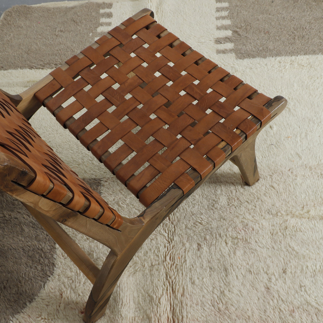 Handcrafted Leather and Wood Lounge Chair