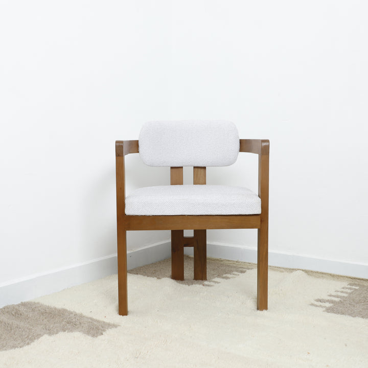 Mid-Century Modern Wooden Armchair with Light Gray Upholstery