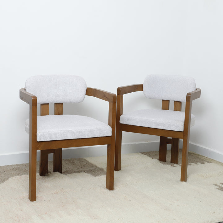 Mid-Century Modern Wooden Armchair with Light Gray Upholstery