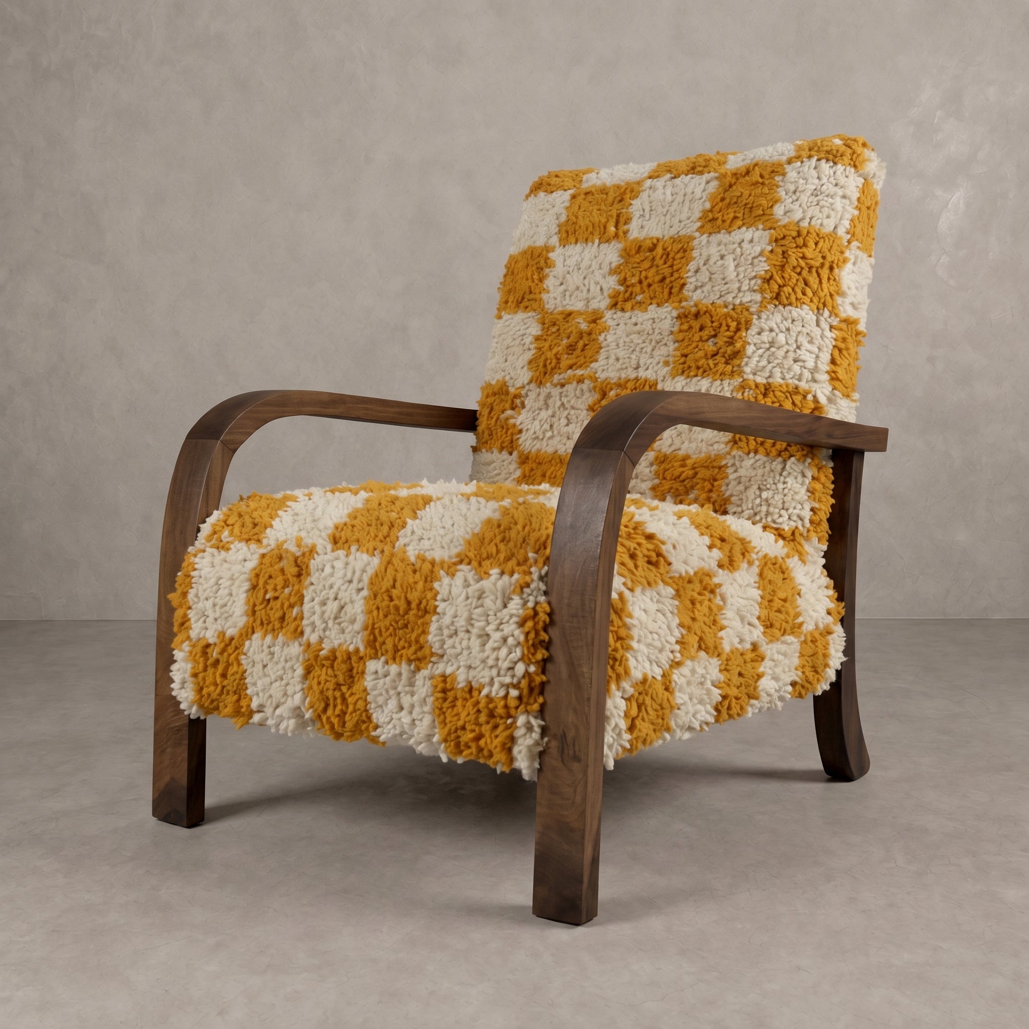 Handcrafted Yellow Checkerboard Armchair   