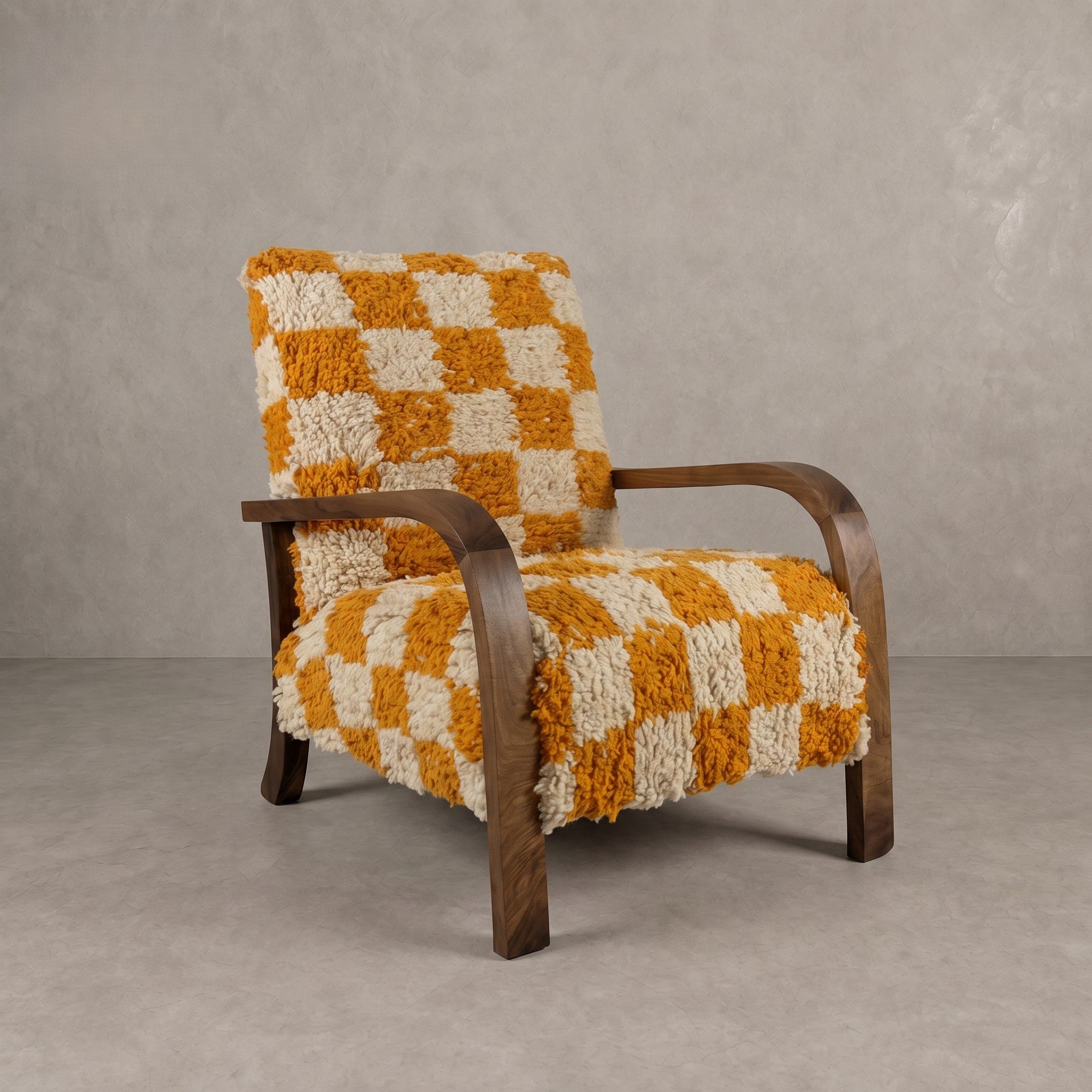 Handcrafted Moroccan Yellow Checkerboard Armchair   