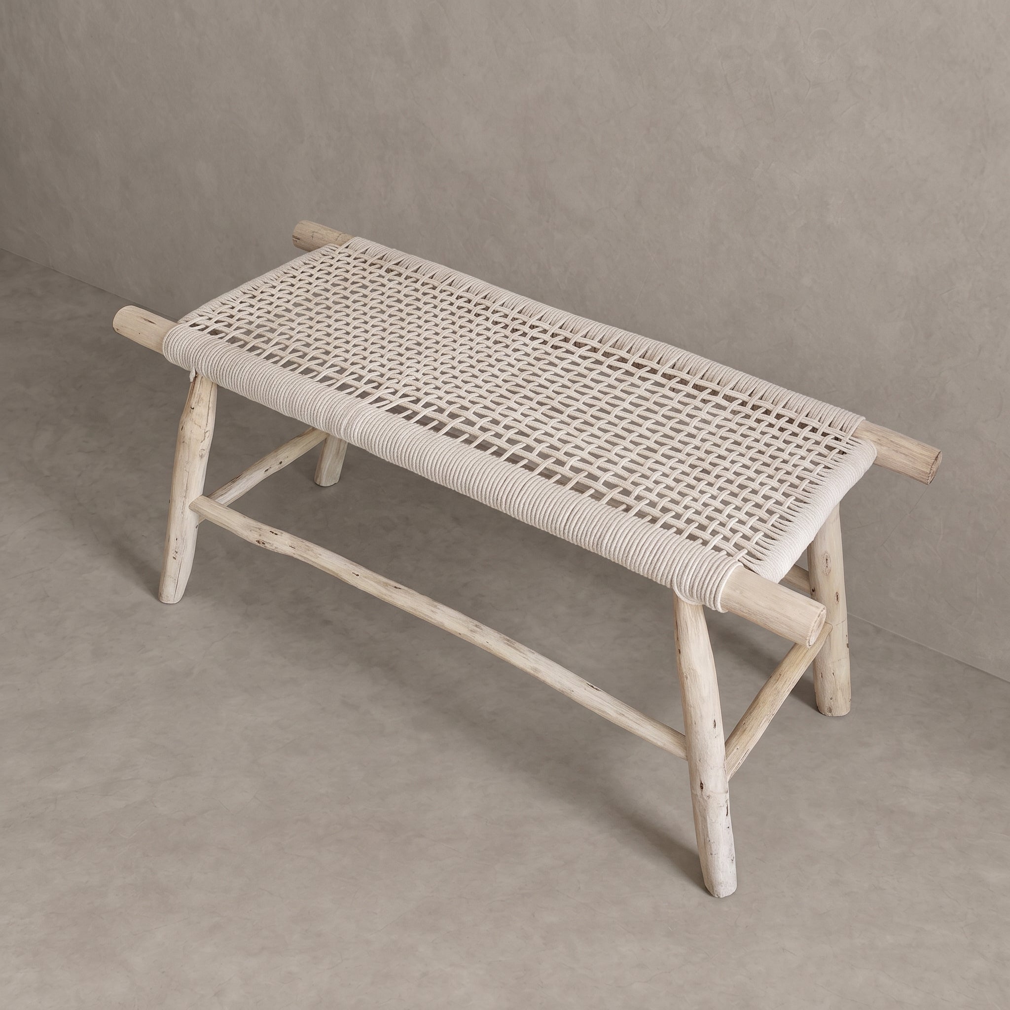 Moroccan Woven Cream Cord Bench