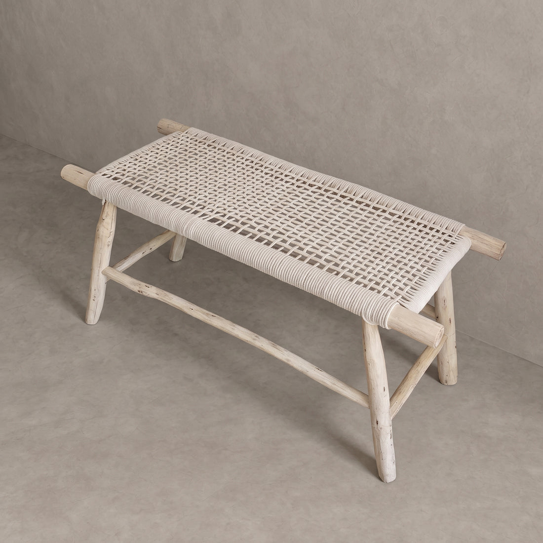 Moroccan Woven Cream Cord Bench