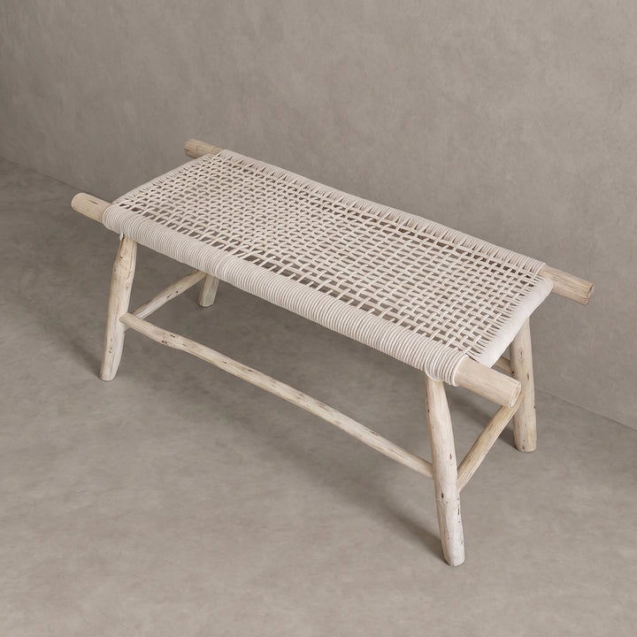 Moroccan Woven Cream Cord Bench