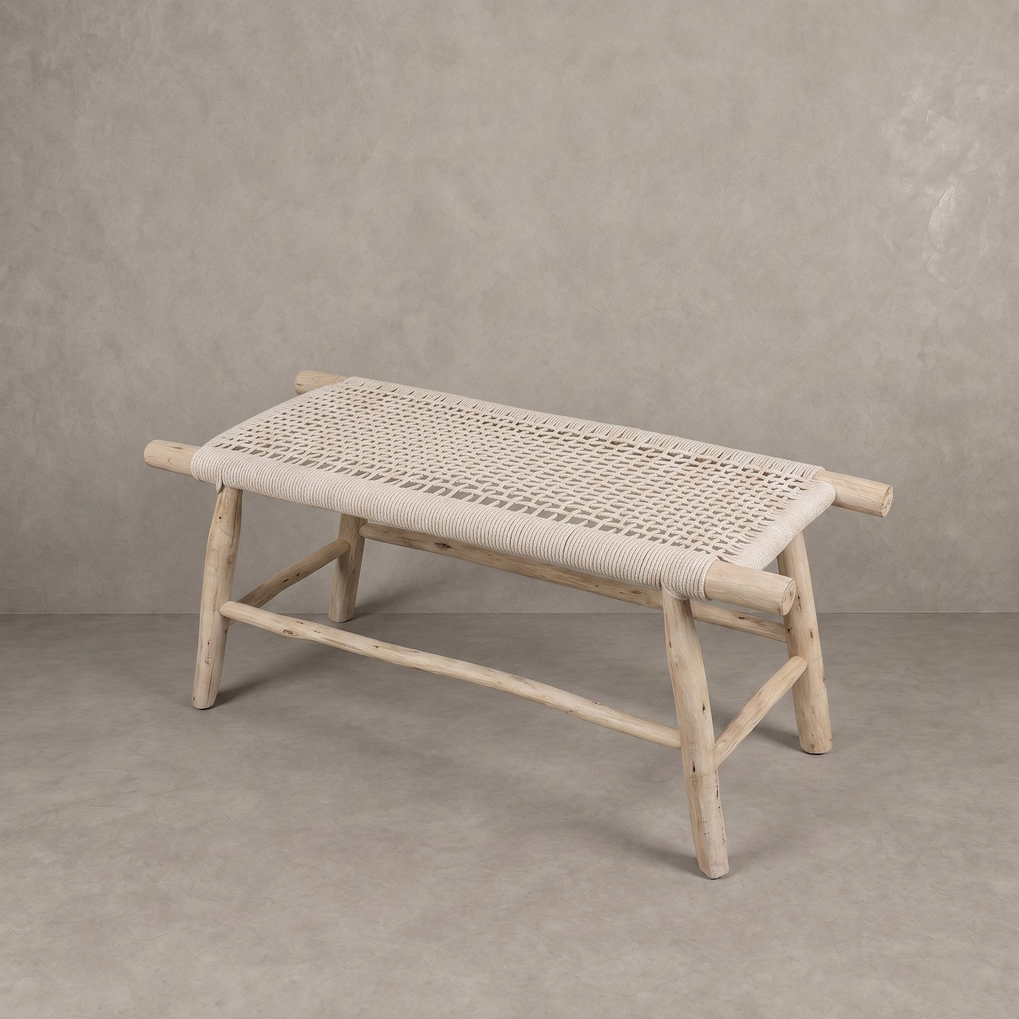 Handcrafted Woven Cream Cord Bench