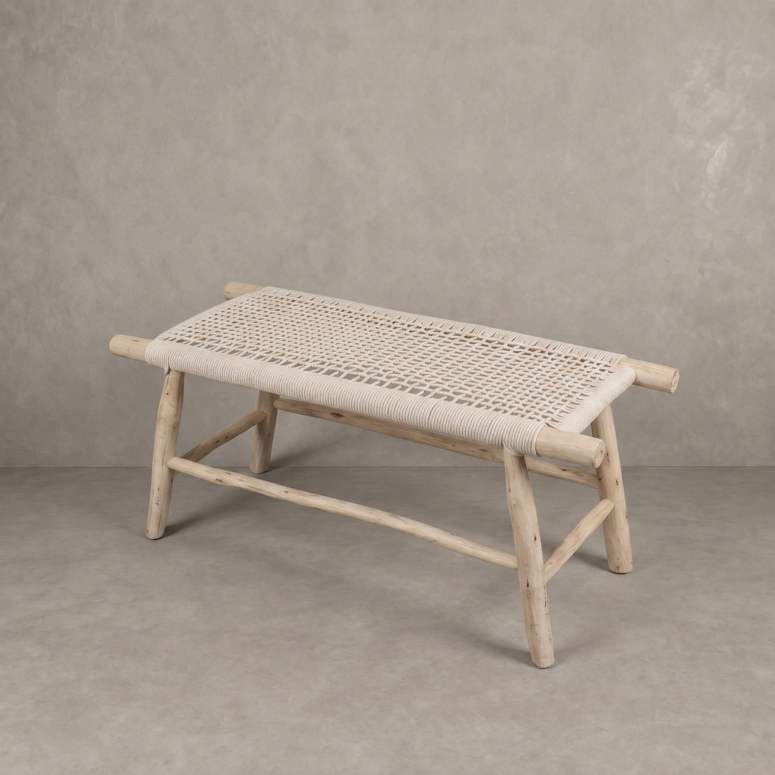 Handcrafted Woven Cream Cord Bench