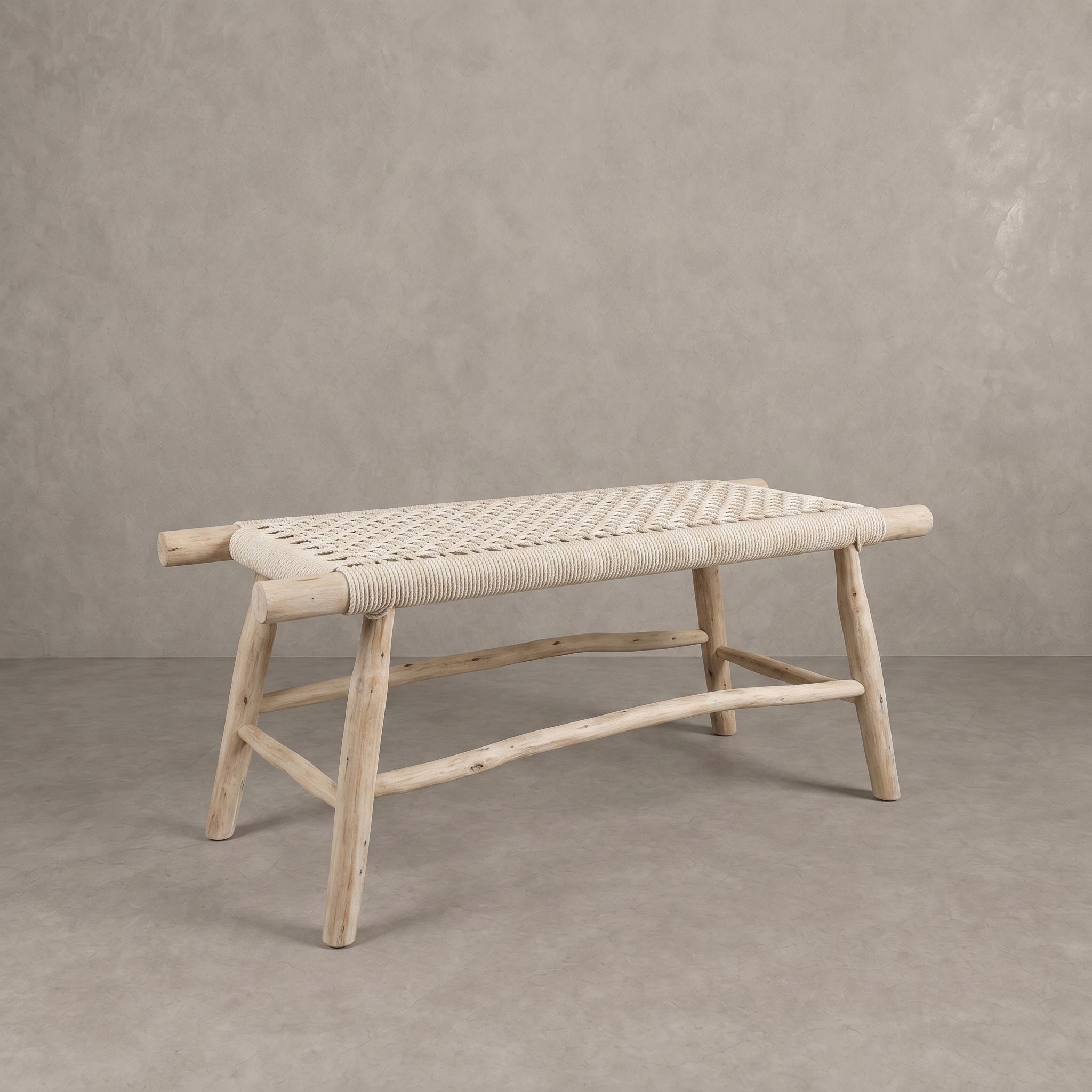 Handcrafted Moroccan Cream Cord Bench