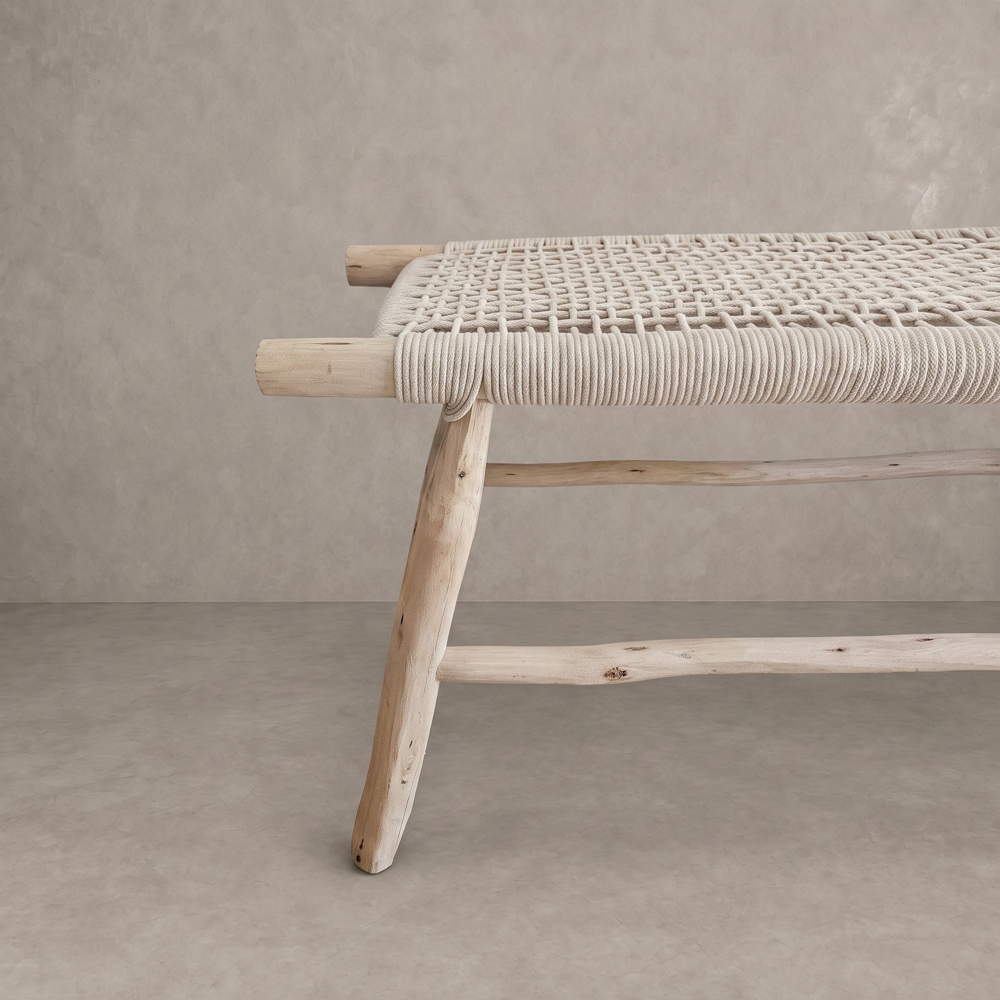 Handcrafted Moroccan Cream Cord Bench